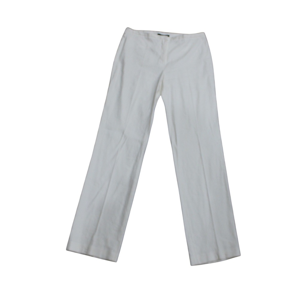 Tahari Linen Blend Pants Womens 10 White Excellent Straight Leg Coastal Chic